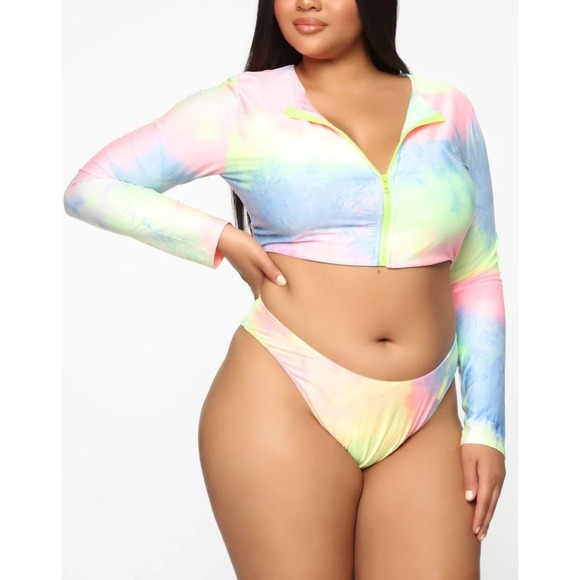 Bikini Long Sleeve Zipper Swimsuit Plus Size Colorful Sexy Plus Size Swimsuit - Picture 8 of 9